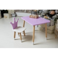 Дитячий прямокутний стіл та стільчик фіолетова корона для ігор та уроків.